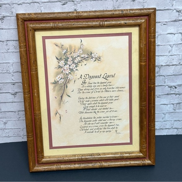 A Dogwood Legend Framed Art Print Signed 13.5 in X 16.5 in Bamboo Style Frame - Picture 2 of 7
